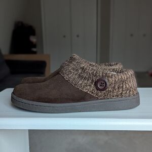 Clarks Suede Knit Collar Faux Fur Lining Rubber Sole Slippers